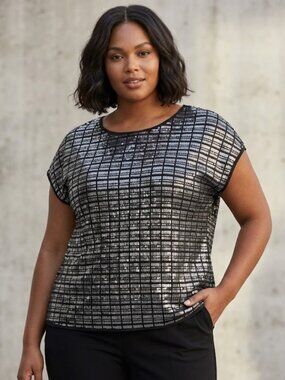 Calvin Klein Sequin 2X Gorgeous‎ Short Sleeve Blouse Shirt Top